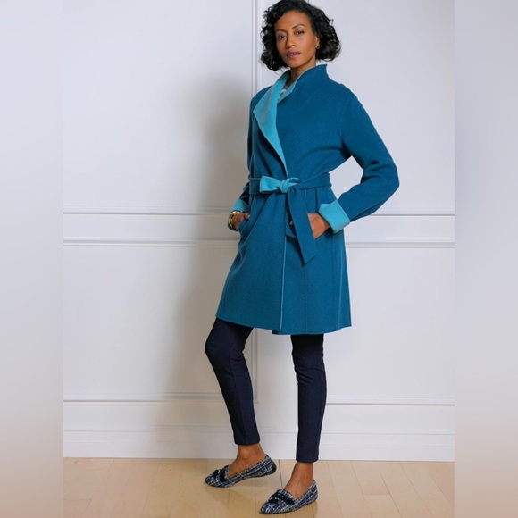 Talbots Jackets & Blazers - Talbots Double-Face Wool Blend Wrap Coat - Blue Colorblock - Size 16W